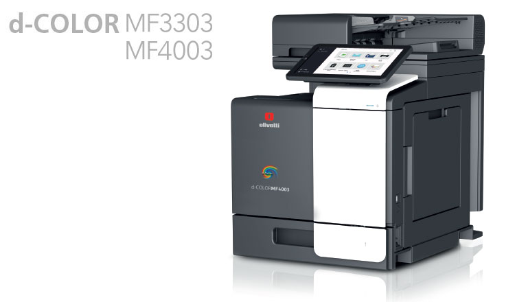 d-Color MF3303 and MF4003 represent space-saving, yet productive colur-multifunctional printers for medium sized workgroups with high demand for better than business colour output. Ease of use through its large tablet-like user interface, combined with silent operation and print speeds of 33 and 40 pages per minute respectively make these devices great companions in busy offices. A sophisticated dual-scan document feeder for processing up to 90 originals per minute with a super-fast SSD and 5GB memory will not let demanding users down.