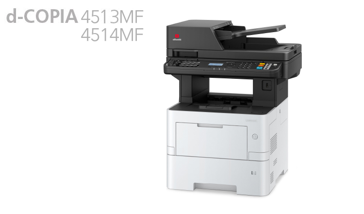 The Olivetti d-Copia 4513MF is a 3-in-One A4 printer, designed for heavy workload in offices with dynamic workgroups. Its speed of 45 ppm supports productivity requirements of medium to larger workgroups. The scanner has an embedded file compression function, which can simplify workflows by rationalising the task of digitising and sending large volumes of electronic documents. It scans with up to 60 images per minute. The d-Copia 4514MF has the same capabilities and adds a fax function.